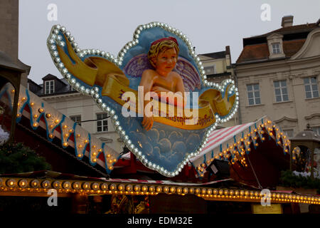 A scene from Regensburg's annual Christmas Market, when the streets and squares of this romantic old Danube city come alive. Stock Photo