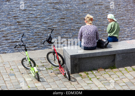 Naplavka is a promenade along the Vltava River, a meeting place and a lot of space for leisure activities Prague, Czech Republic Stock Photo