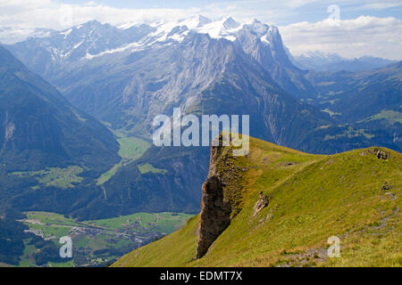 View over the Aare Valley to the Wetterhorn Stock Photo