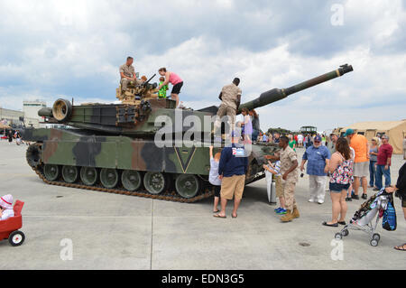 The M1A1 Abrams Battle Tank on display at the MCAS Cherry Point Air Show. Stock Photo