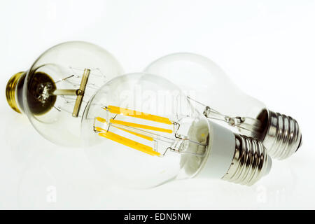 eco E27 LED bulbs, classic incandescent tungsten commercial and retro edison bulb Stock Photo