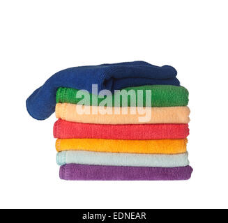 Stack of colorful towels isolated on white background Stock Photo