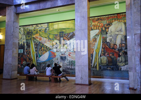 Diego Rivera mural at the Bellas Artes Museum, Mexico City, Mexico. 'Man Controller of the Universe' 1934 Stock Photo