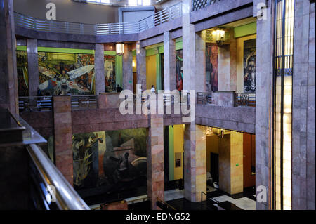 Diego Rivera mural at end of hall at the Bellas Artes Museum, Mexico City, Mexico. Stock Photo