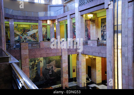 Diego Rivera mural at end of hall at the Bellas Artes Museum, Mexico City, Mexico. Stock Photo