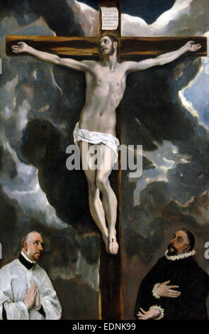 El Greco (1541-1614). Christ on the Cross Adored by Donors, 1576-1579. Museum of Louvre. Paris. France. Stock Photo