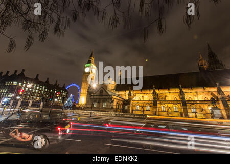 Traffic streaks in London with Big Ben and the Houses of Parliament in the background Stock Photo