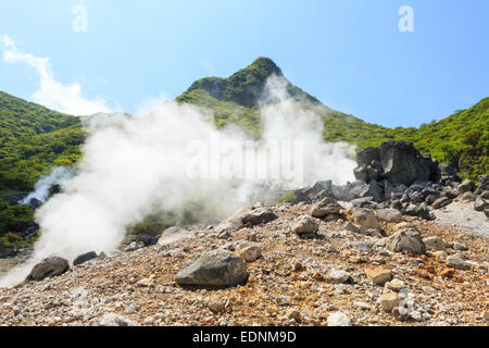 Owakudani valley ( volcanic valley with active sulphur and hot springs in Hakone, Kanagawa , Japan) Stock Photo