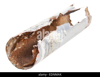 corroded metal water supply pipe isolated on white background Stock Photo