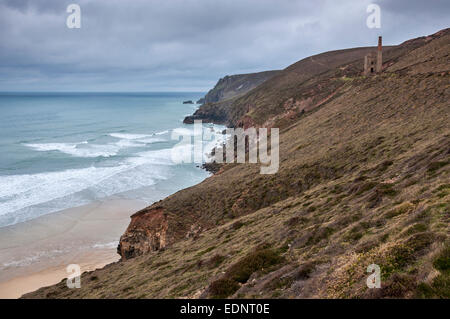 Wheal Coates tin mine on the coast path from St Agnes to Chapel Porth in Cornwall. Stock Photo
