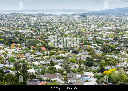 View from above of residential streets and houses for rent in the New Zealand city of Auckland, New Zealand Stock Photo