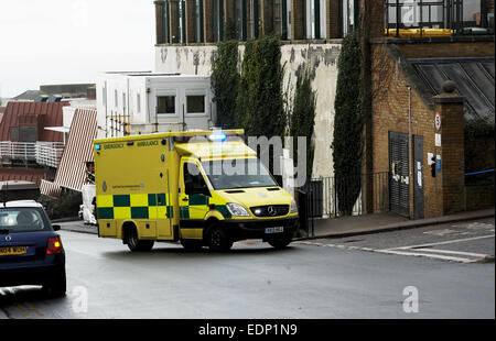 Ambulances lined up outside the Accident and Emergency Department of Brighton's Royal Sussex County Hospital UK RSCH Stock Photo