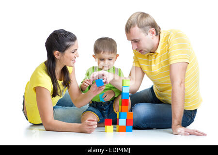 kid with family play building blocks Stock Photo