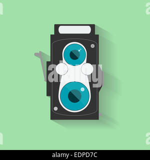 Flat Vintage Camera Icon isolated on green Stock Photo