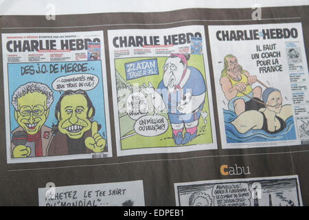 London,UK. 8th January 2015. French Newspaper reaction following the attacks on the offices of the French satirical magazine Charlie Hebdo which claimed the lives of editorial staff and police officers Credit:  amer ghazzal/Alamy Live News Stock Photo