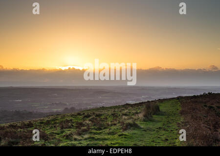 The view from Garth Hill, North of Cardiff, at sunset. Stock Photo