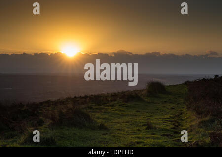 The view from Garth Hill, North of Cardiff, at sunset. Stock Photo