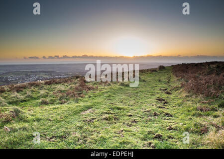 The view from Garth Hill, North of Cardiff, at sunset. Stock Photo