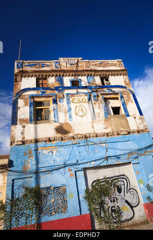 Character run down colourful spanish c.s.o Casa Social Okupada squatters house in Valencia with anarchy logo Stock Photo