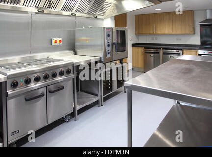A commercial kitchen in a modern care home for the elderly. Shown empty with equipment only. Stock Photo