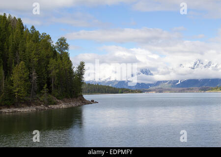 Jackson Lake at the Grand Teton Mountain Range in Wyoming Stock Photo