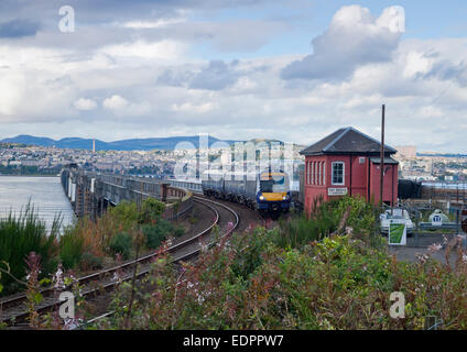 tay rail bridge railway train wormit signal box Stock Photo