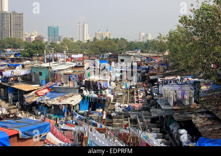 Mahalaxmi Dhobi Ghat - Mumbai's commercial laundry. Stock Photo