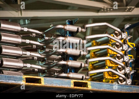 Wayne, Michigan - Exhaust systems ready for installation at Ford's Michigan Assembly Plant, which makes the Ford Focus and C-Max Stock Photo