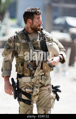 American Sniper is a 2014 American biographical action film directed by Clint Eastwood and written by Jason Dean Hall. It is based on Chris Kyle's autobiography American Sniper: The Autobiography of the Most Lethal Sniper in U.S. Military History and stars Bradley Cooper and Sienna Miller with Luke Grimes, Kyle Gallner, Sam Jaeger, Jake McDorman and Cory Hardrict in supporting roles. Stock Photo