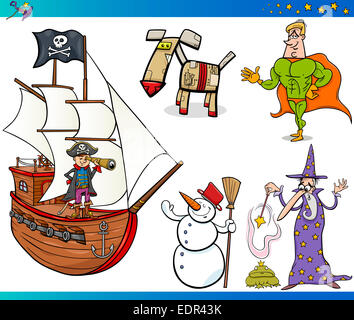 Cartoon Illustrations Set of Fairytale or Fantasy Characters Stock Photo