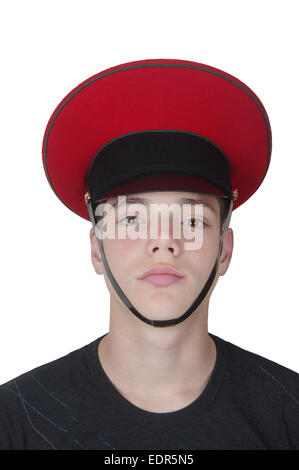 cute  boy in the  red military cap Stock Photo
