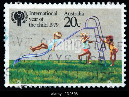 Used and postmarked Australia / Austrailian Stamp 20c International Year of the child 1979 Stock Photo