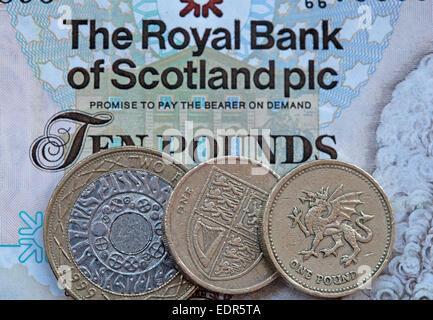 Scotland Sterling notes Scottish coin coins money currency finance Stock Photo
