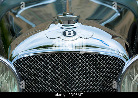 Vintage Bentley four and a half litres luxury car built in 1929 with AA -Automobile Association - RAC - Royal Automobile Club - Stock Photo