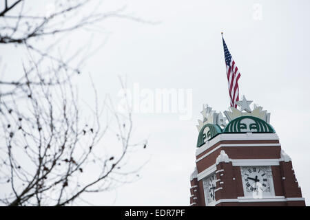 A logo sign outside the headquarters of the Starbucks Coffee Company in Seattle, Washington. Stock Photo