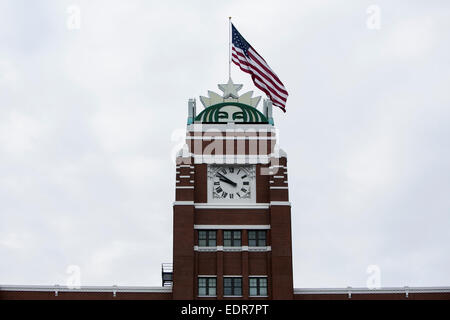 A logo sign outside the headquarters of the Starbucks Coffee Company in Seattle, Washington. Stock Photo