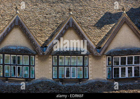 Windows of the old traditional medieval architecture with exposed beams ...