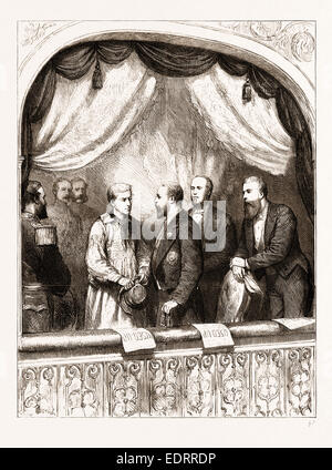 THE PRINCE AND THE PLOUGHBOY: MR. CHARLES MATHEWS IN THE PRINCE OF WALES'S BOX AT THE ENGLISH THEATRE, CALCUTTA, INDIA, 1876 Stock Photo