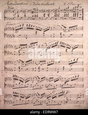 Handwritten sheet music, music notes, 19th century, valse brillante, George Alexander Osborne, 1806 - 1893 Stock Photo