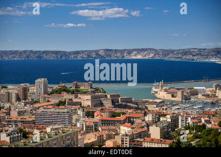 View of Bas Fort Saint Nicolas and Fort Saint Jean in Marseille, Marseille, Bouches du Rhone, PACA, France. Stock Photo