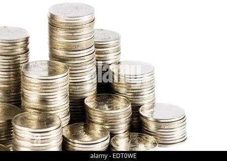 group of thai coins on white background(isolated) and blank area at right side Stock Photo