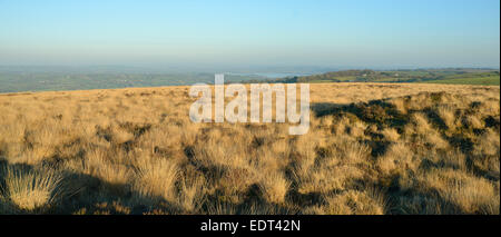 Panorama of Blagdon Lake from Beacon Batch, Black Down Highest point on the Mendip Hills, Somerset Stock Photo