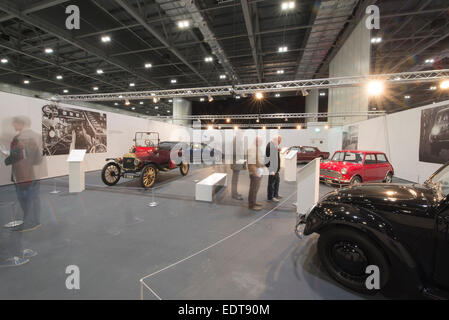 Excel, London’s Docklands, UK. 9th January, 2015. James May’s Hall of Obviousness at The London Classic Car Show. May reveals the 13 cars he believes Changed the World including these half dozen people would expect on the list. Credit:  Malcolm Park editorial/Alamy Live News Stock Photo