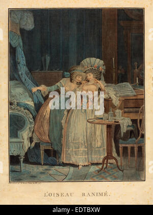 Philibert-Louis Debucourt (French, 1755 - 1832), L'Oiseau ranime, 1787, color aquatint Stock Photo