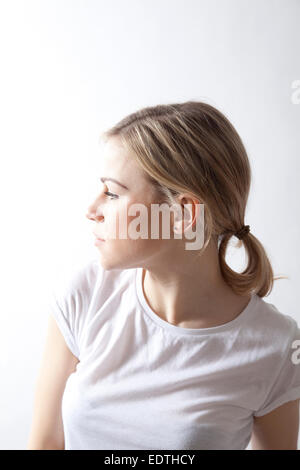 Woman in T-shirt Headshot Stock Photo