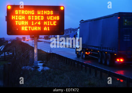 Road Sign On A66 In County Durham Closed To High Sided Vehicles And ...