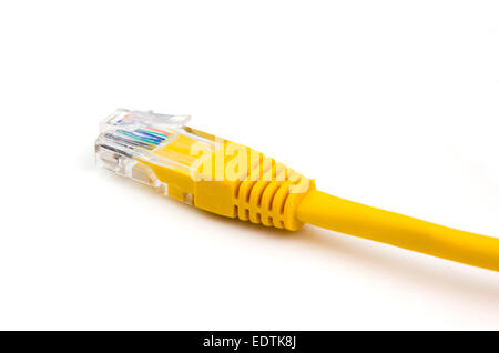 Ethernet cable yellow on a white background Stock Photo