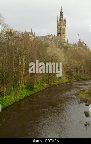 View of Glasgow University tower from Kelvingrove in Glasgow, Scotland Stock Photo