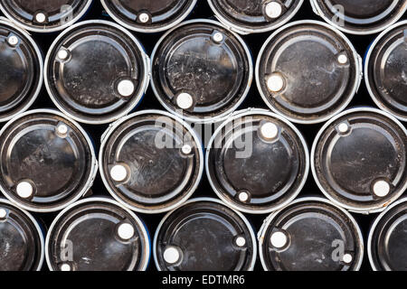 Black oil barrels background Stock Photo