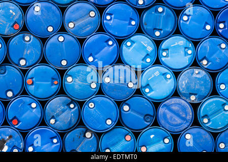 Blue oil barrels background Stock Photo
